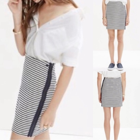 Madewell XS Striped Pencil Skirt Blue/White Eventide High Waist Office Casual - Picture 1 of 7